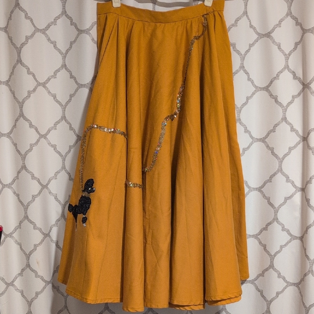 Vintage Mustard Circle Skirt with Embellishments M/L